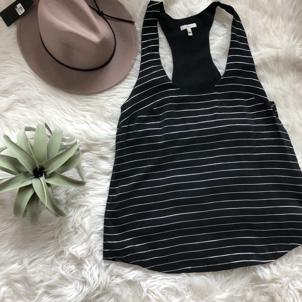 JOIE SILK black and white stripped tank racer back